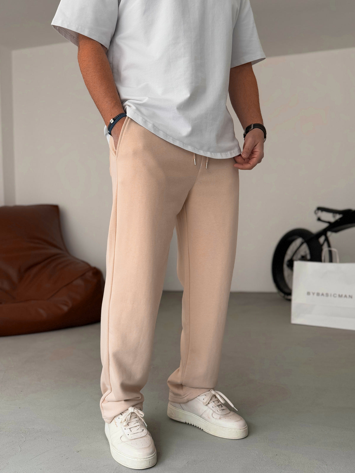 Beige Basic Summer Sweatpants