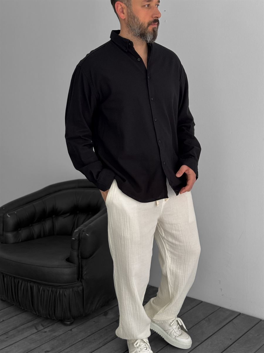 Pure Linen Black Shirt