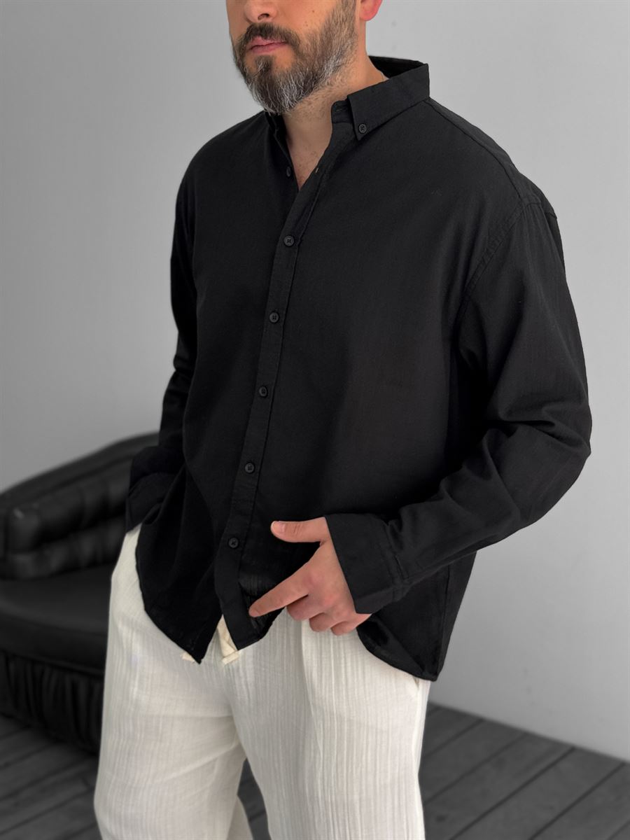 Pure Linen Black Shirt