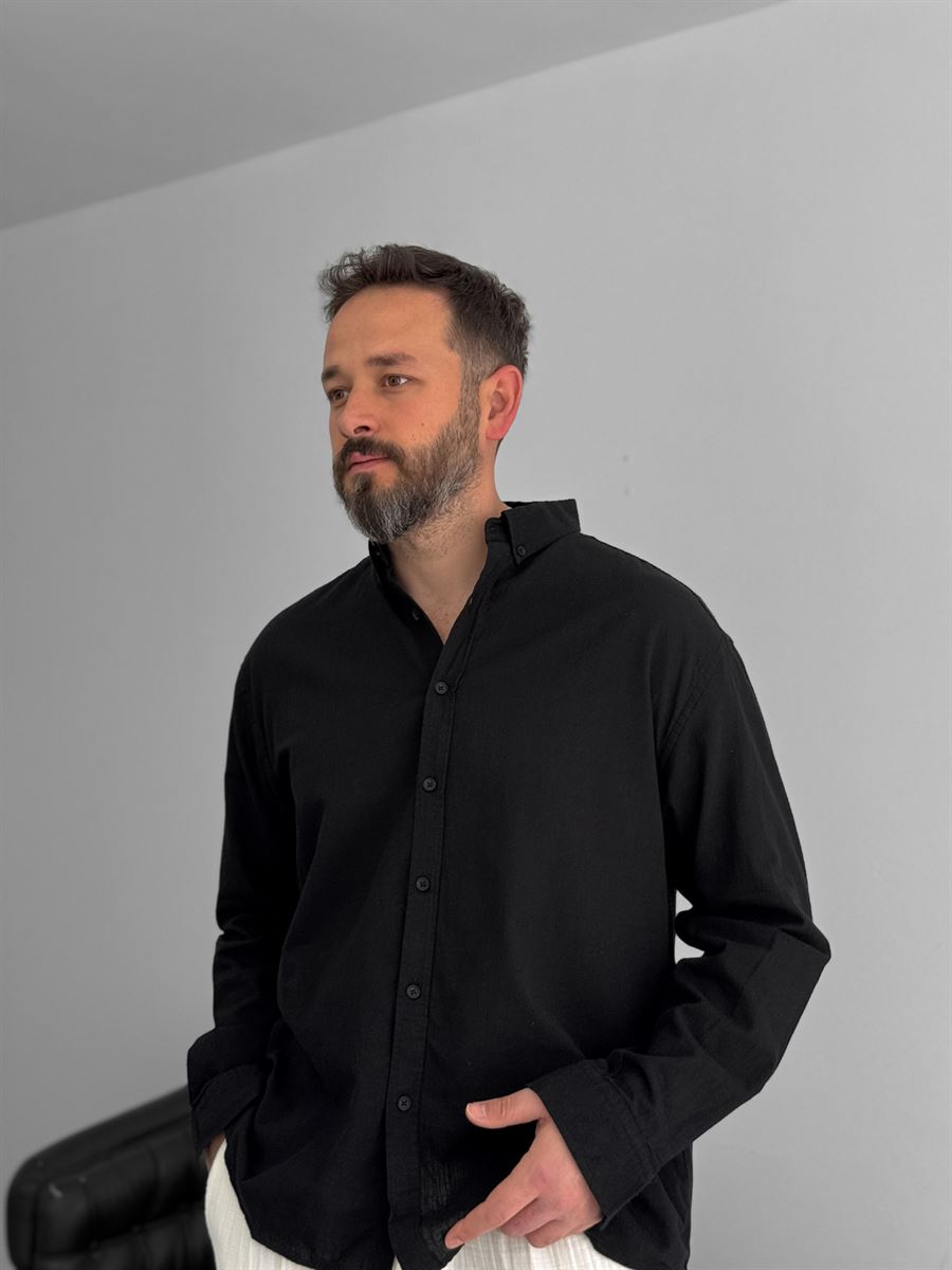 Pure Linen Black Shirt