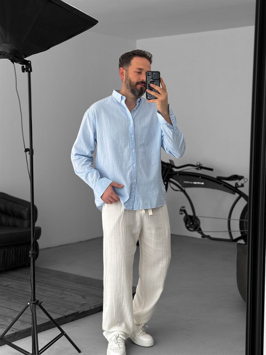 Pure Linen Baby Blue Shirt