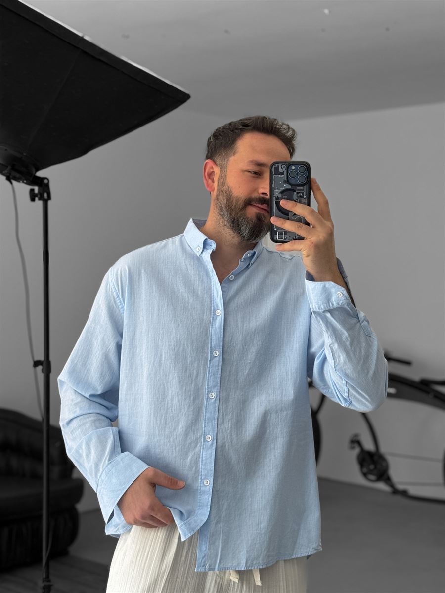 Pure Linen Baby Blue Shirt