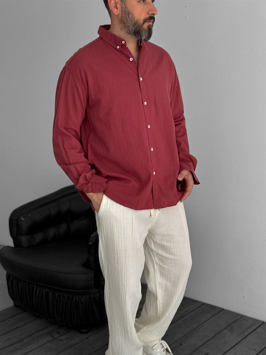 Pure Linen Burgundy Shirt
