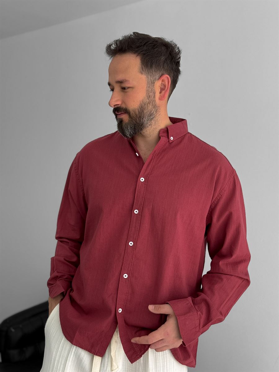 Pure Linen Burgundy Shirt