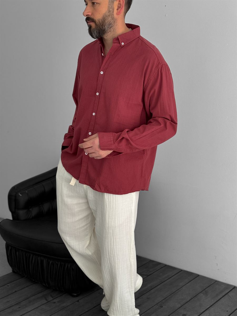 Pure Linen Burgundy Shirt