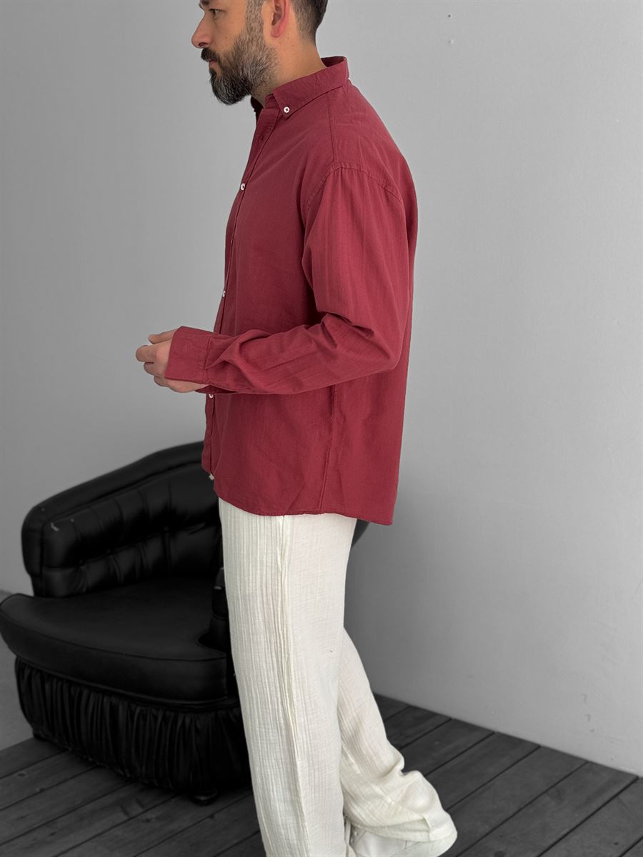Pure Linen Burgundy Shirt
