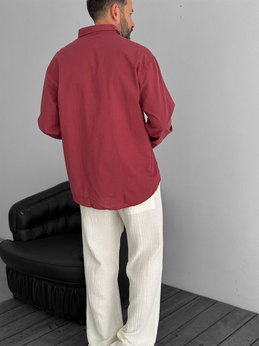 Pure Linen Burgundy Shirt