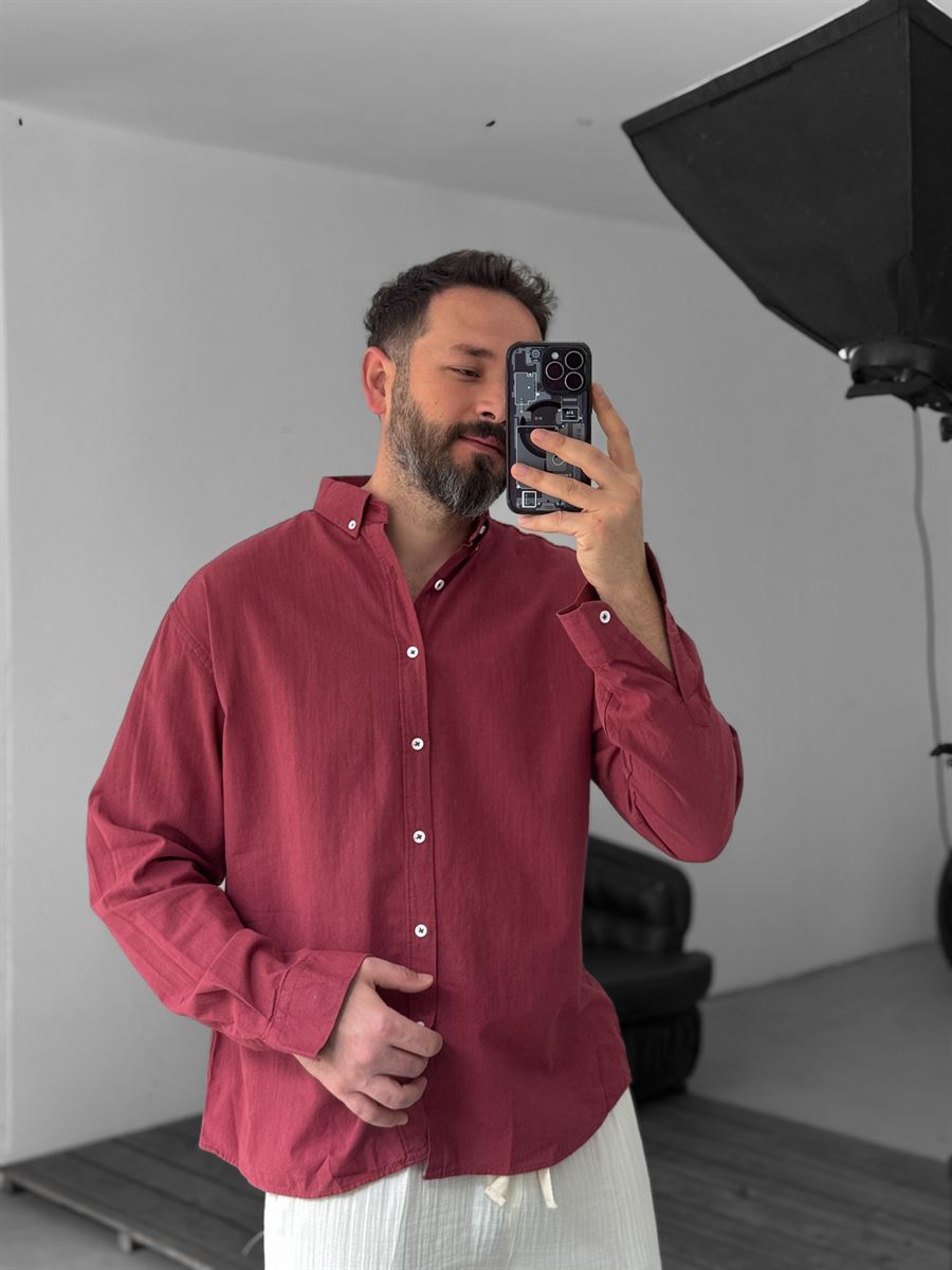 Pure Linen Burgundy Shirt