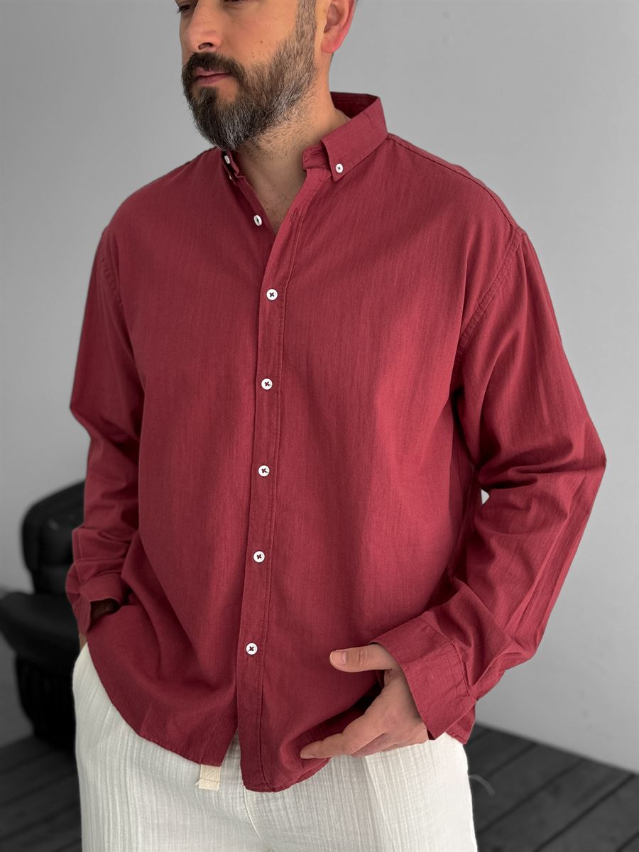 Pure Linen Burgundy Shirt