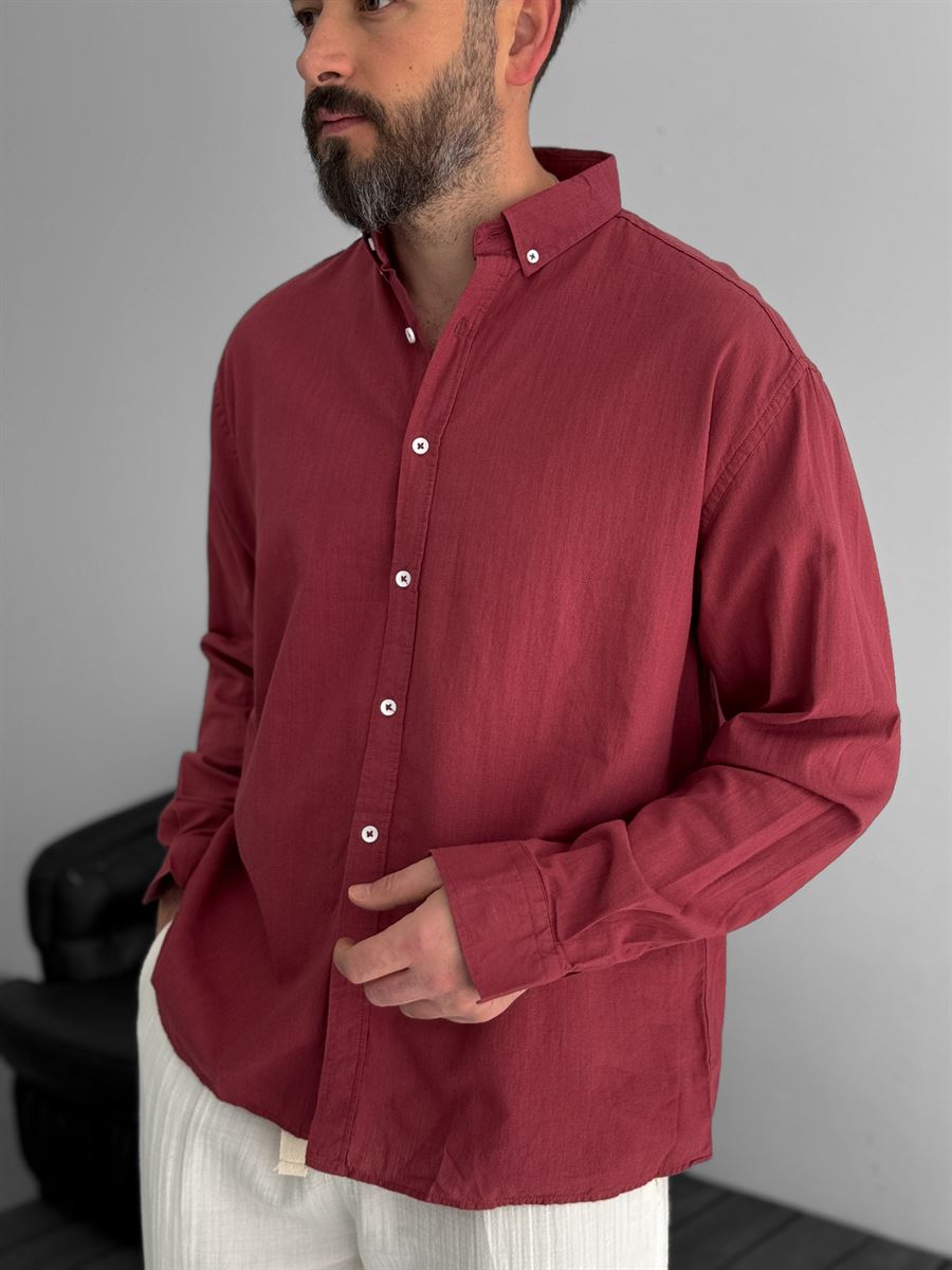 Pure Linen Burgundy Shirt