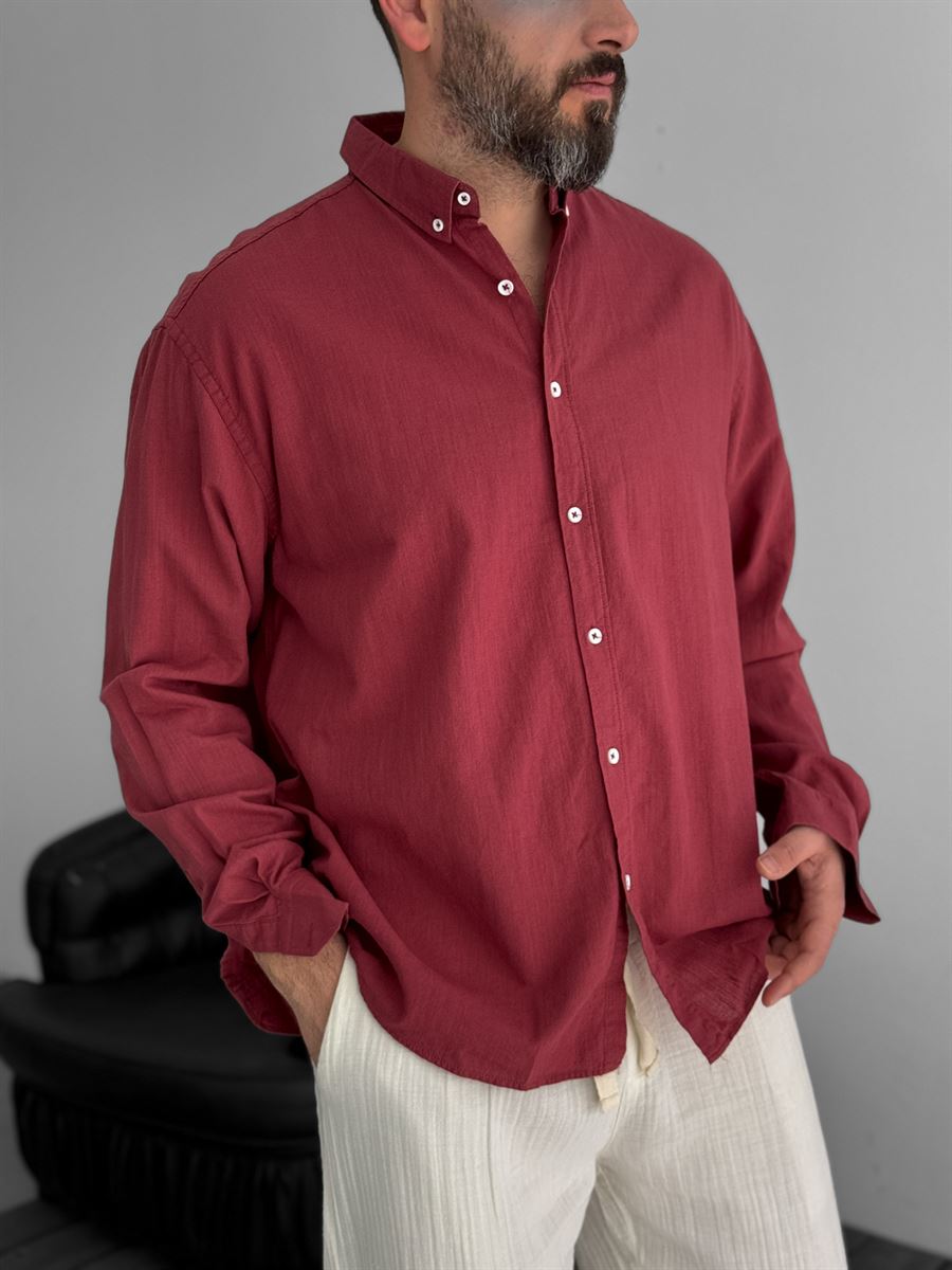 Pure Linen Burgundy Shirt