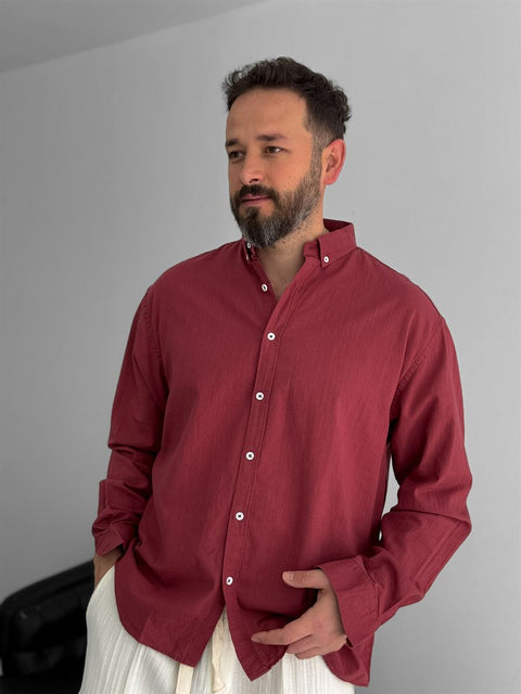 Pure Linen Burgundy Shirt