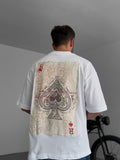 White "R of spades" printed Oversize T-Shirt - Broek