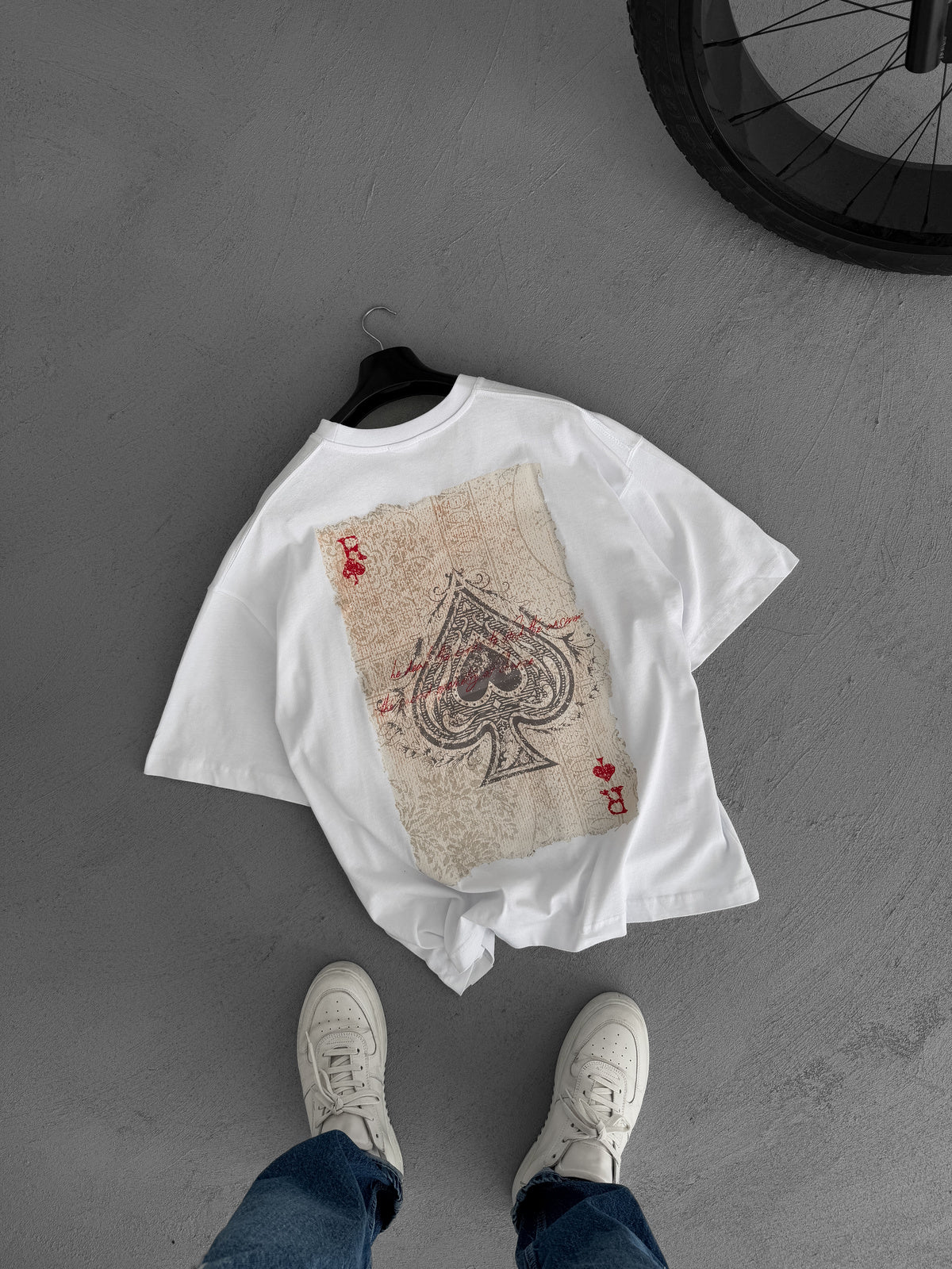 White "R of spades" printed Oversize T-Shirt