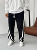 Black Oblique Striped Straight Leg Sweatpants - Broek
