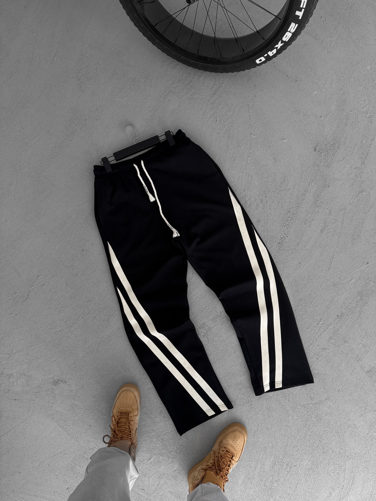 Black Oblique Striped Straight Leg Sweatpants