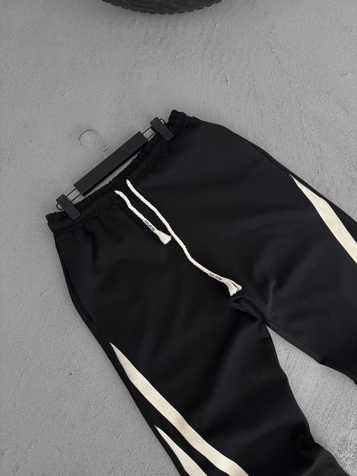 Black Oblique Striped Straight Leg Sweatpants