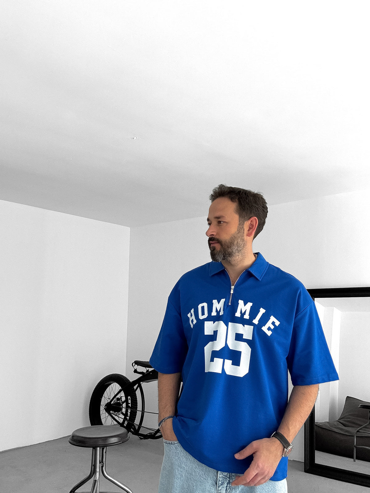 Blue 25 Printed Half Zipper T-Shirt