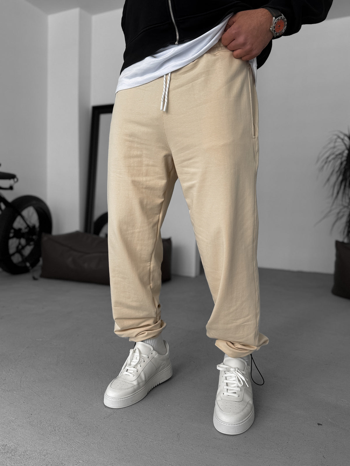 Beige Basic Summer Sweatpants