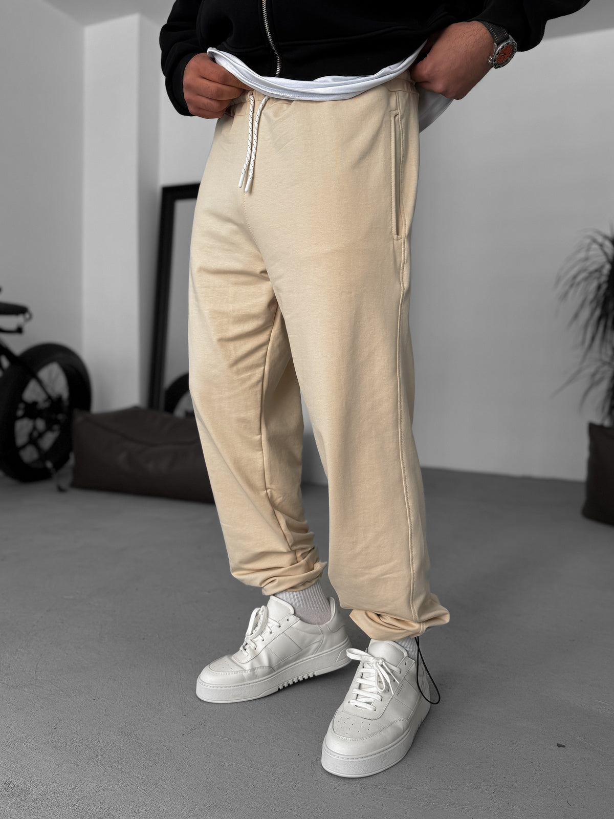 Beige Basic Summer Sweatpants