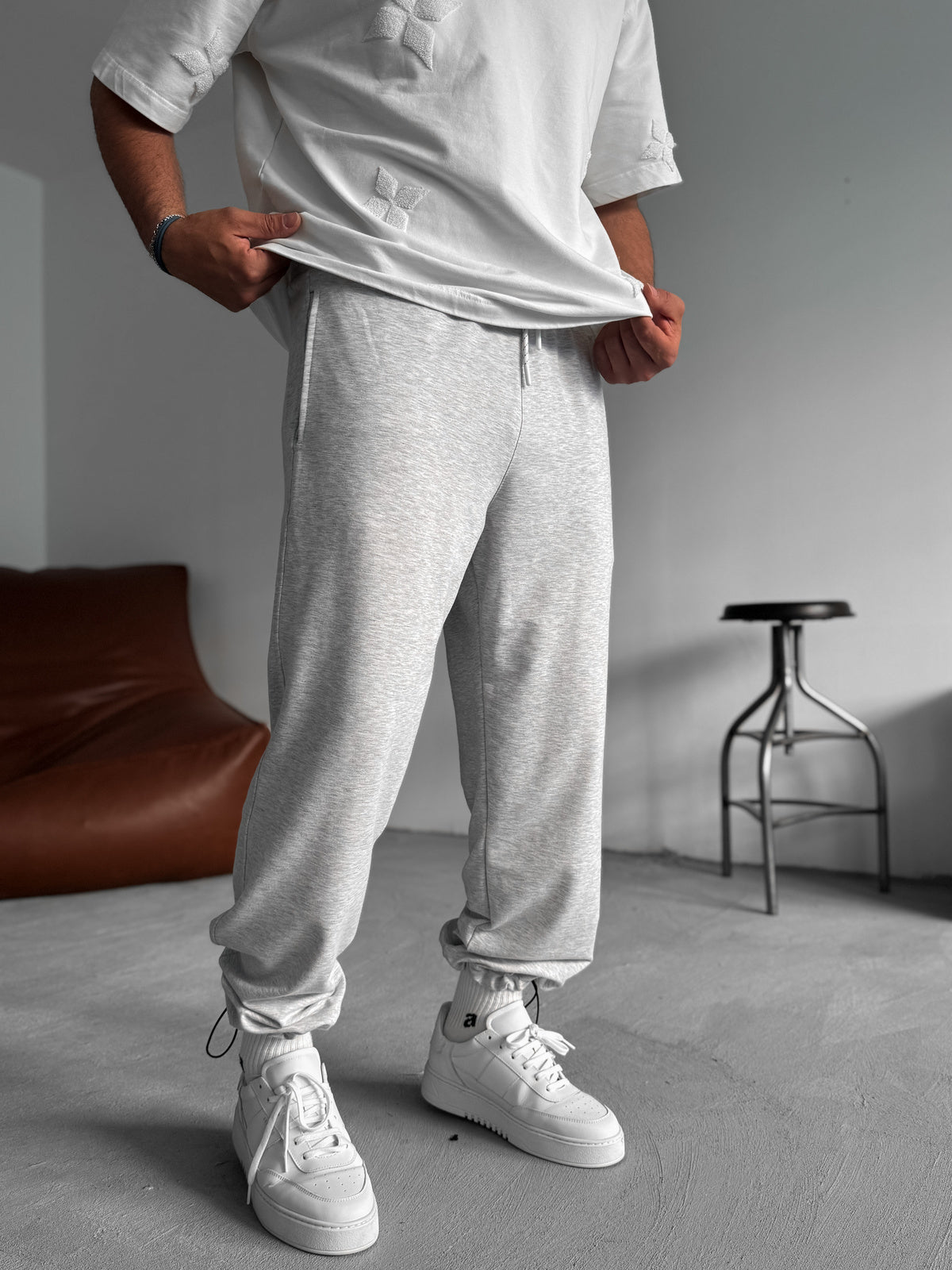 Premium Light-Gray Basic Summer Sweatpants