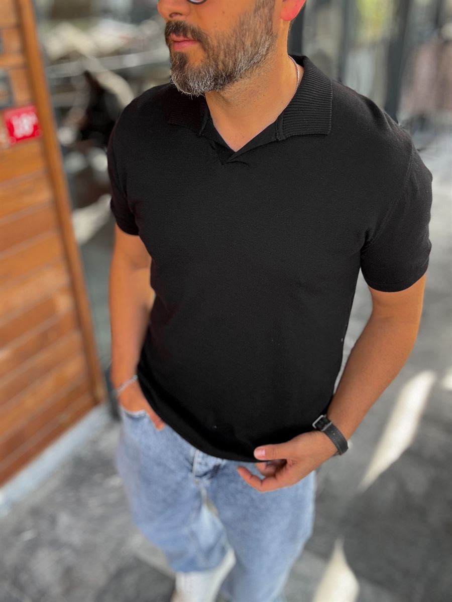 Knitted Polo T-Shirt – Black