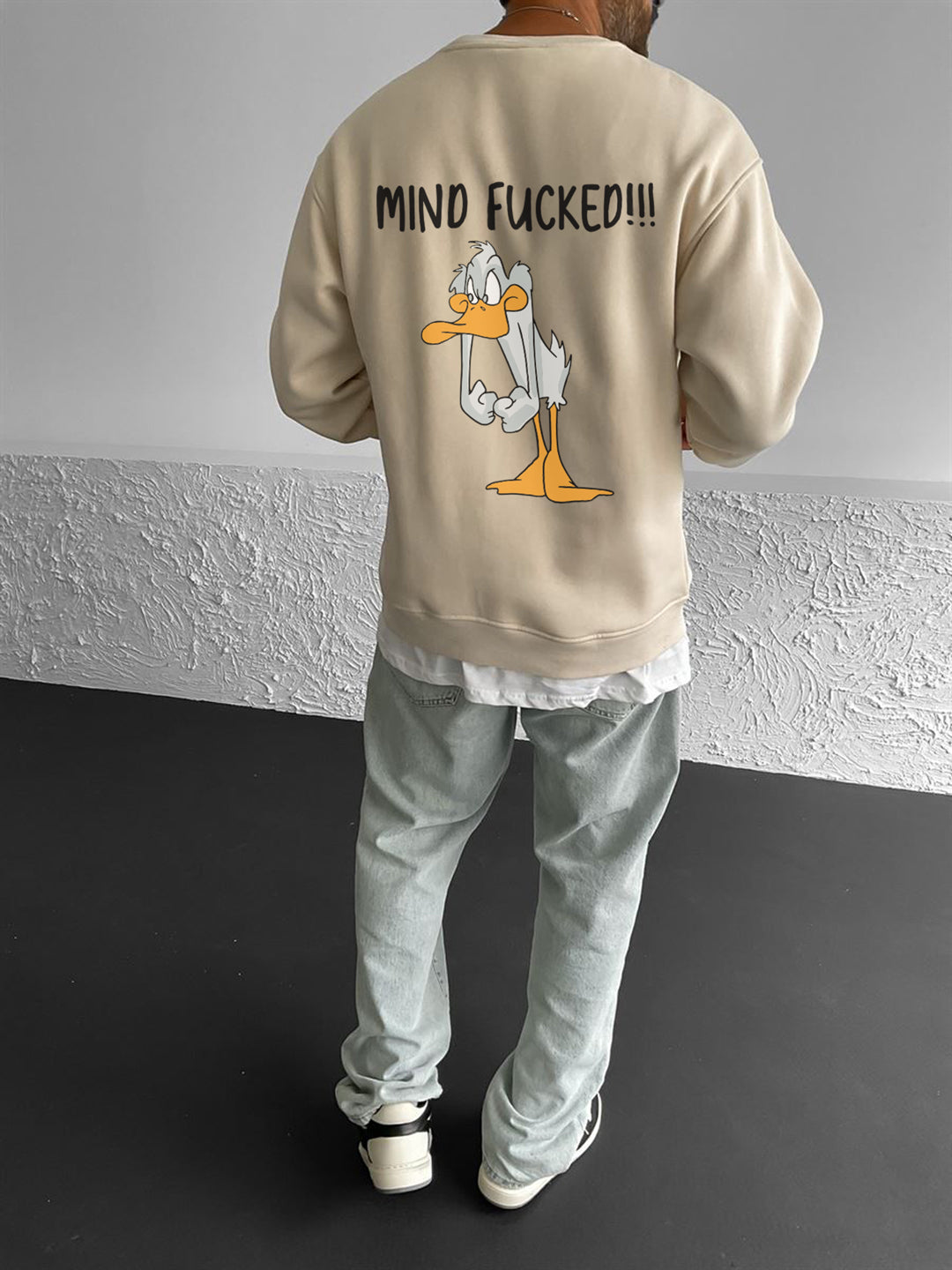 Beige "mind-fucked" Printed Oversize Sweatshirt