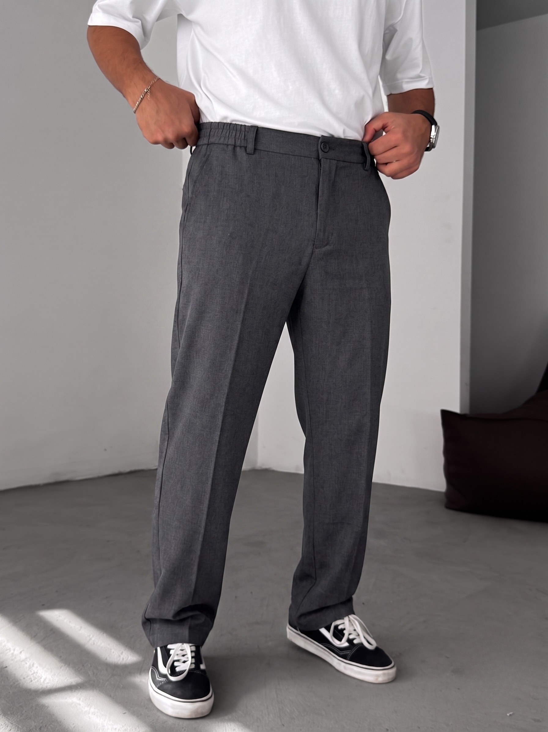 Wide Leg Chino Trousers - Dark Grey