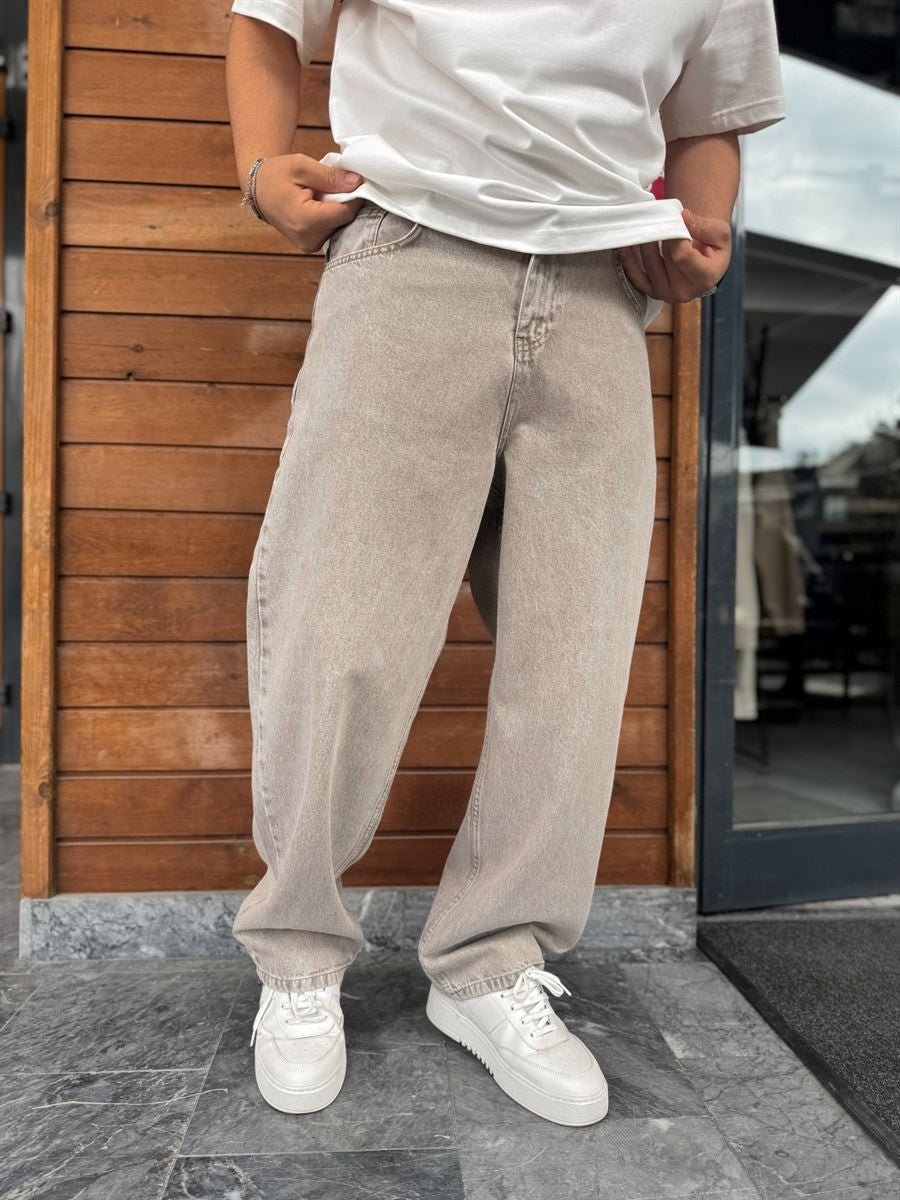 Beige Relaxed Fit Denim Jeans