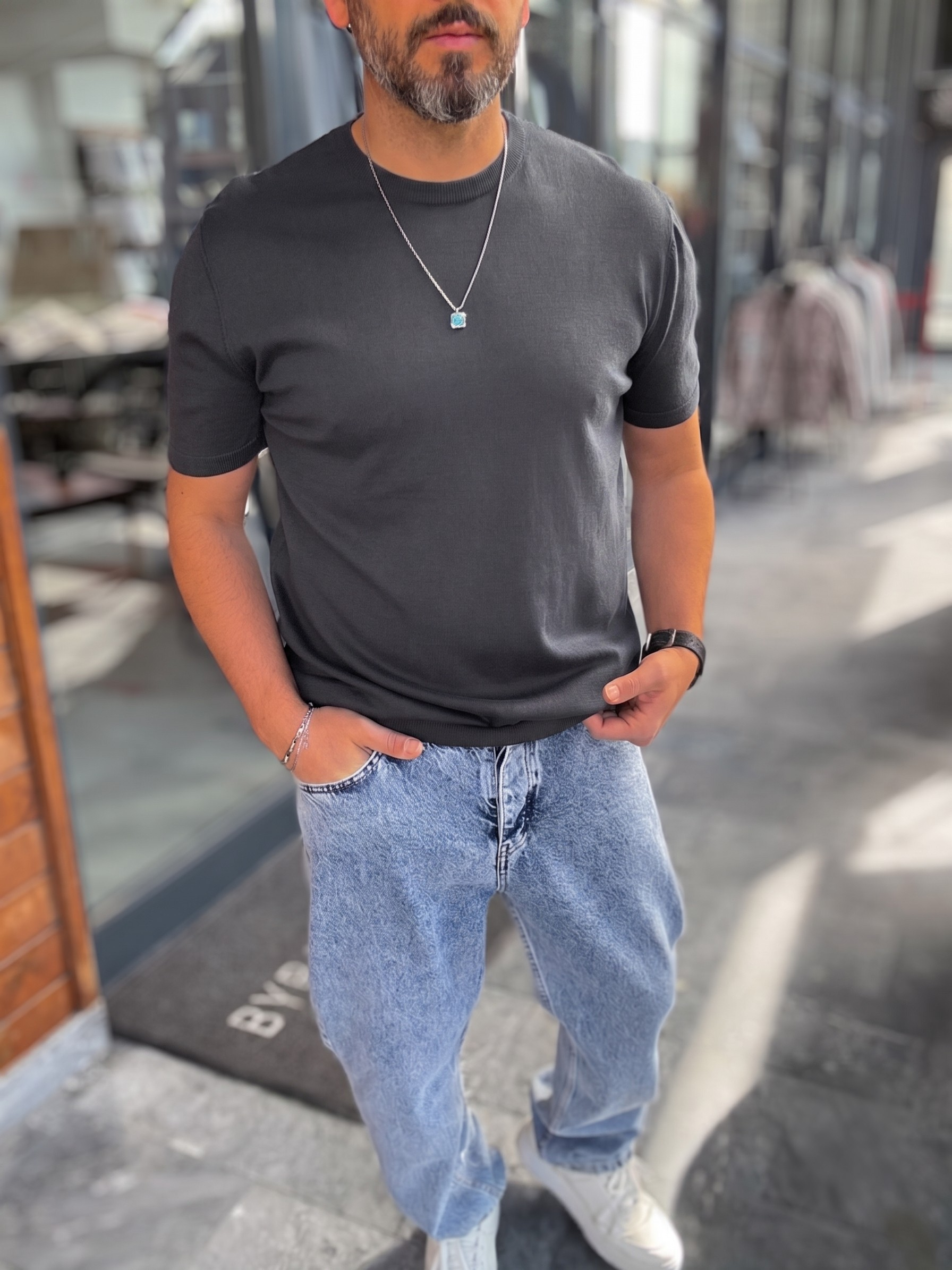 Dark Grey Crewneck Knitted Tee