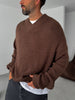 Premium Knitted V-Neck Sweater - Brown