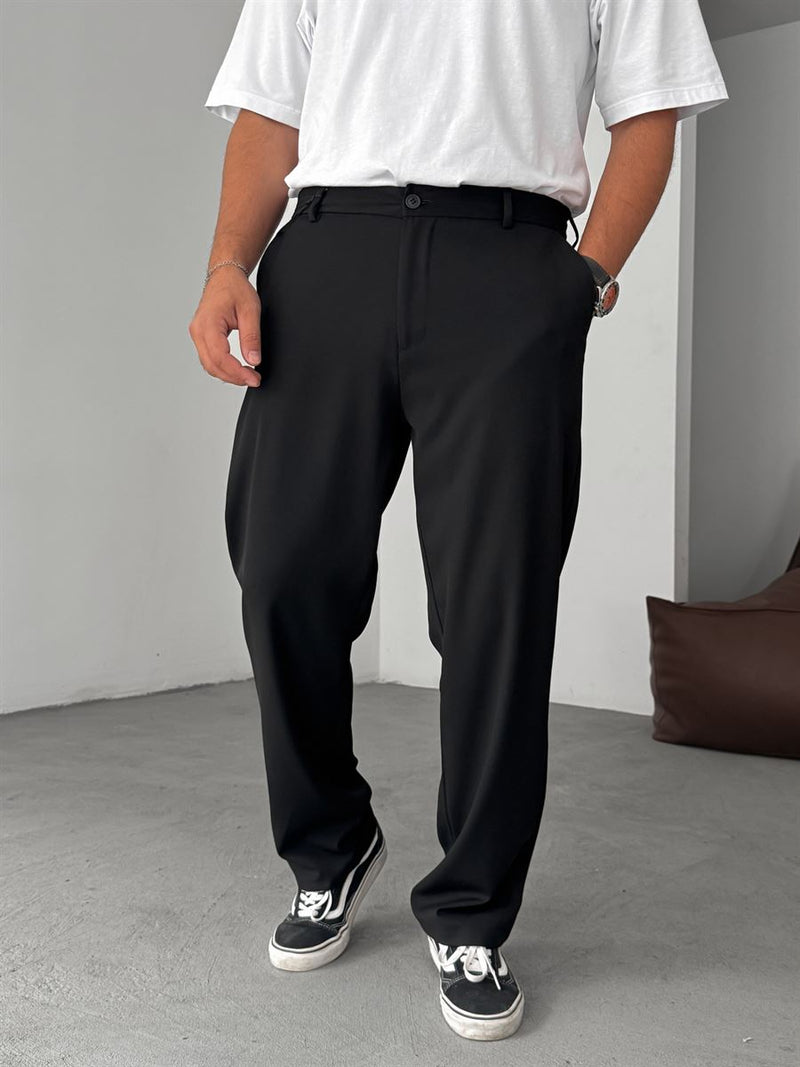 Wide Leg Chino Trousers - Black