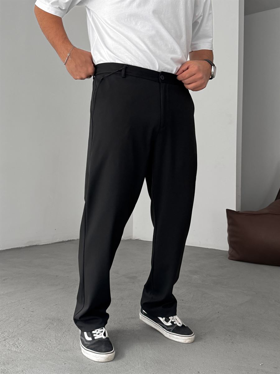 Wide Leg Chino Trousers - Black
