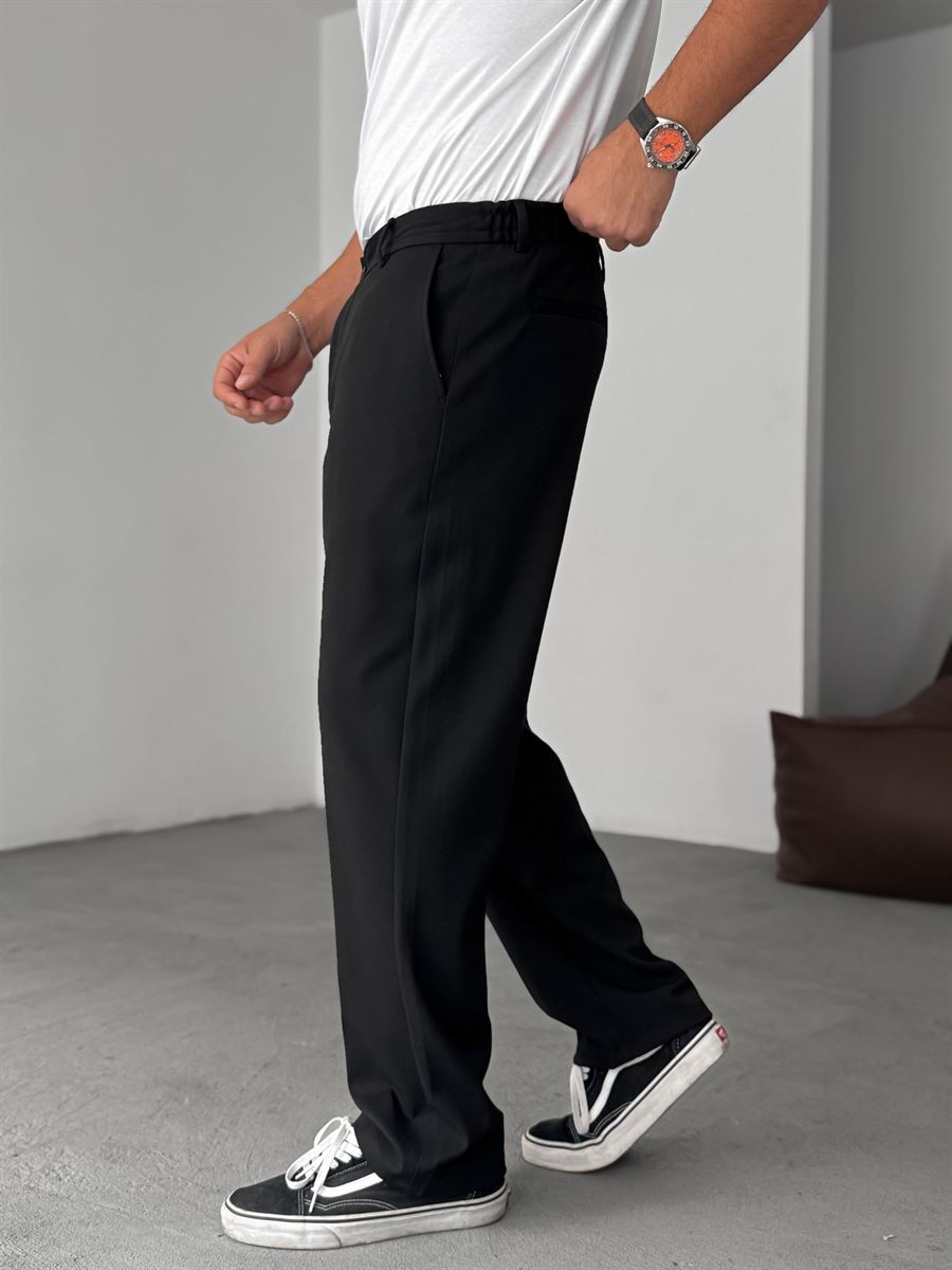 Wide Leg Chino Trousers - Black