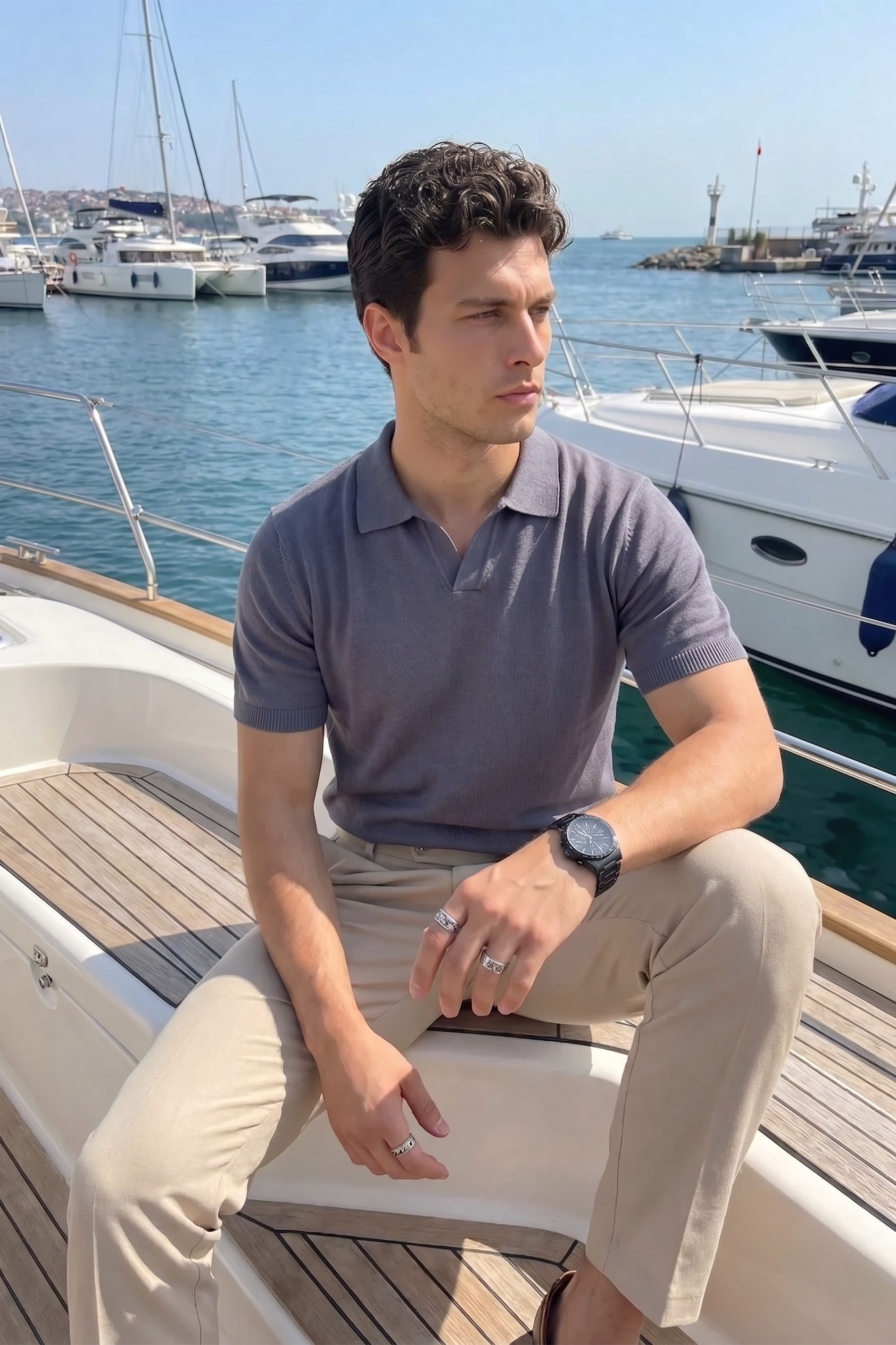Knitted Polo T-Shirt – Dark Grey