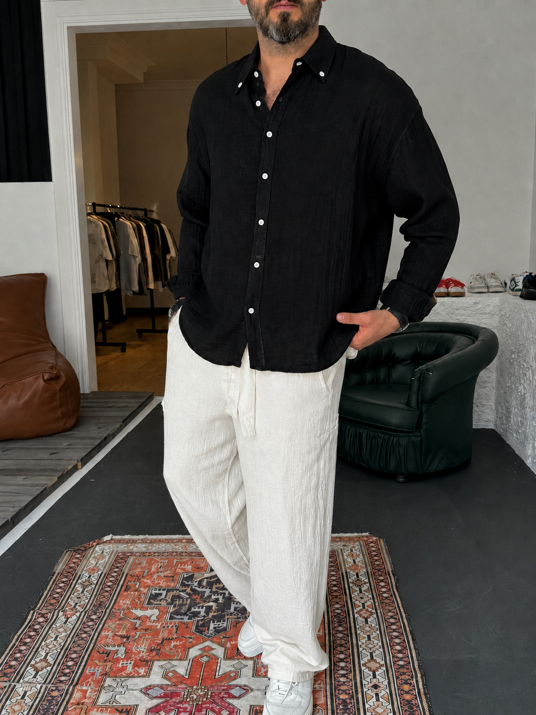 Pure Linen Black Shirt