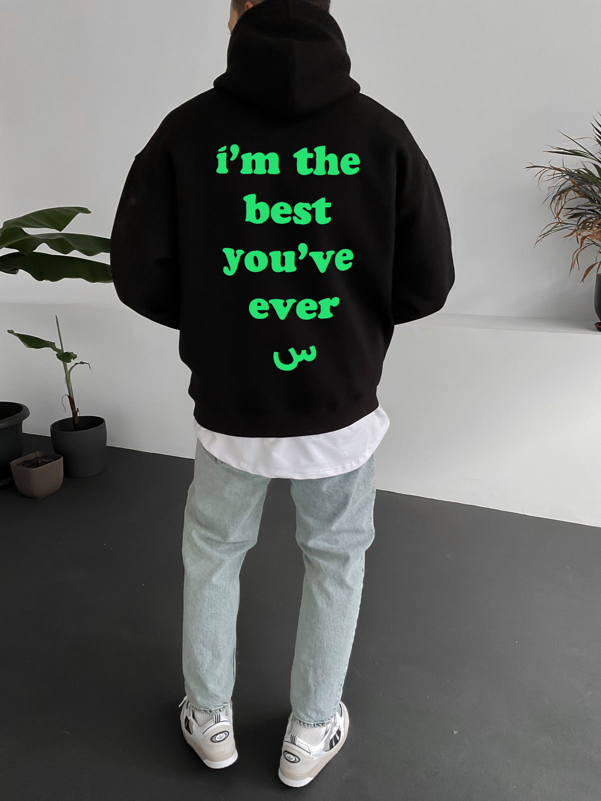 Black "Exceptional" Printed Oversize Hoodie