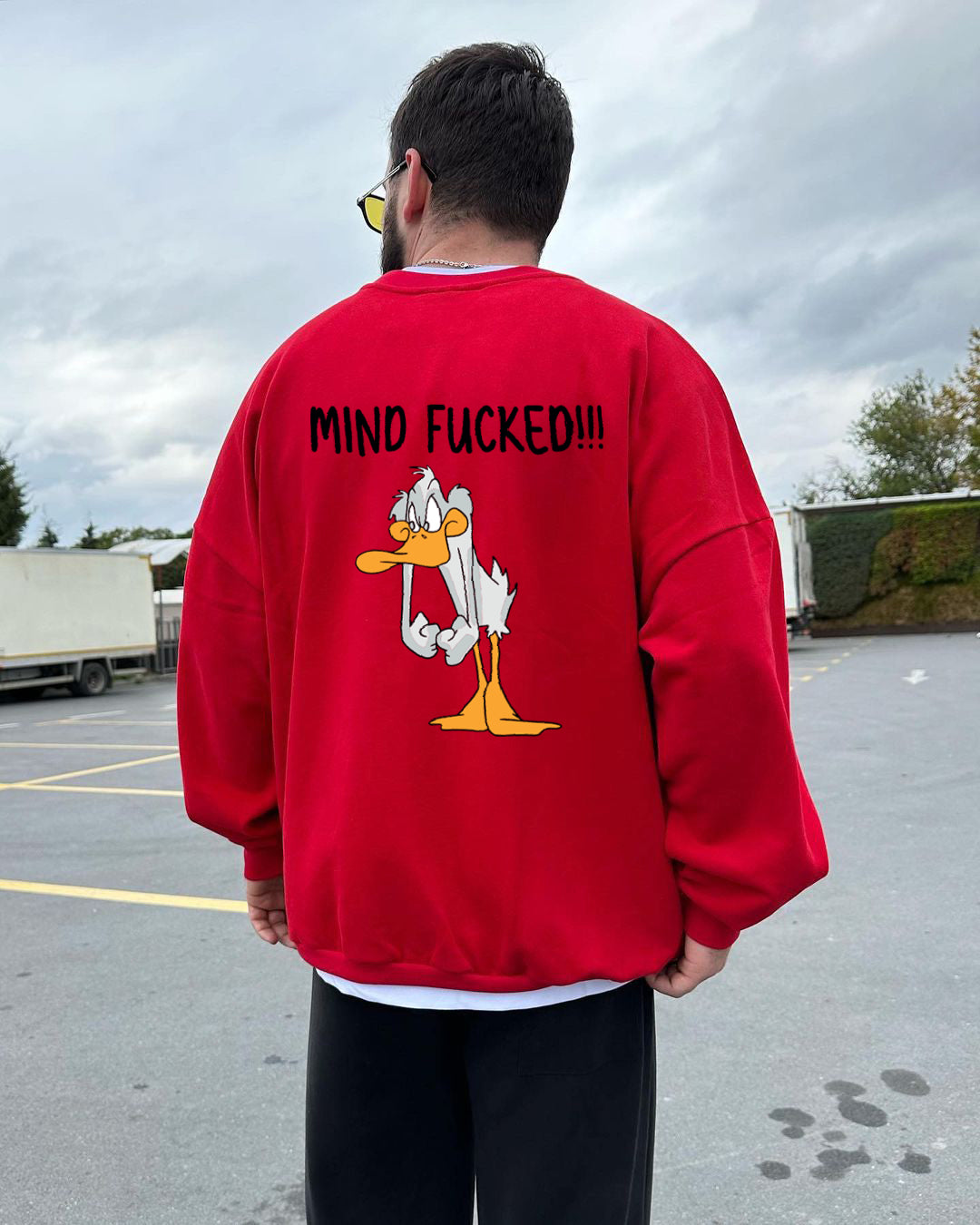 Red "mind-fucked" Printed Oversize Sweatshirt