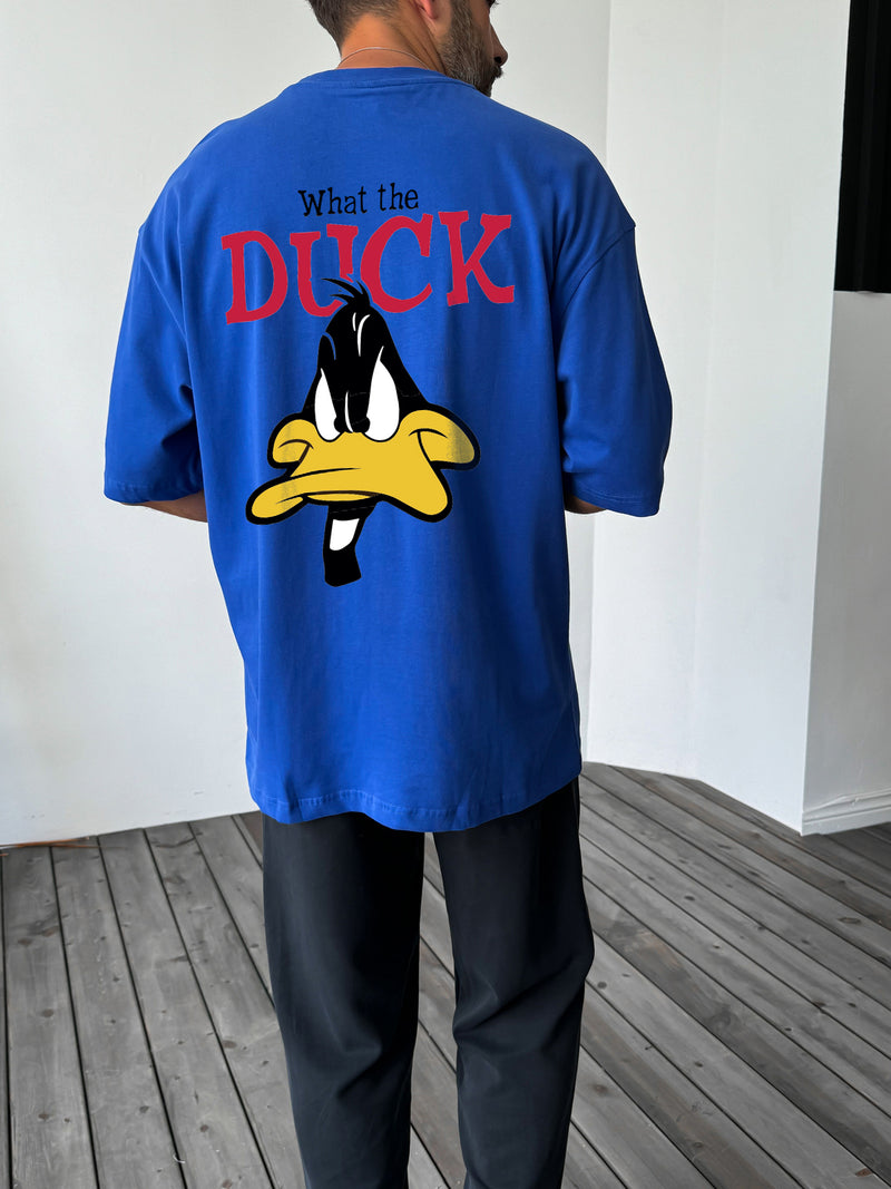 Royal Blue "What's the duck" printed Oversize T-Shirt