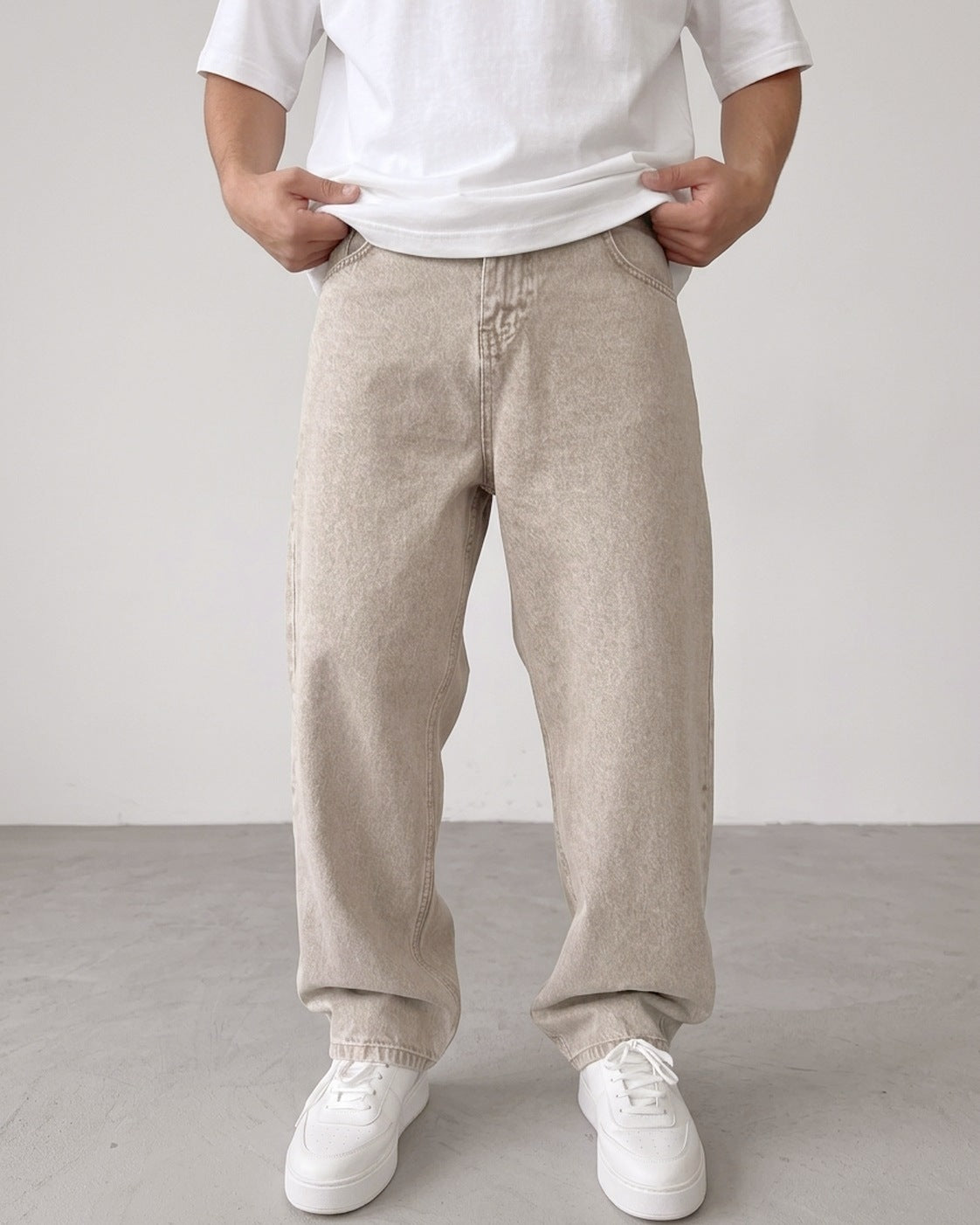 Beige Relaxed Fit Denim Jeans