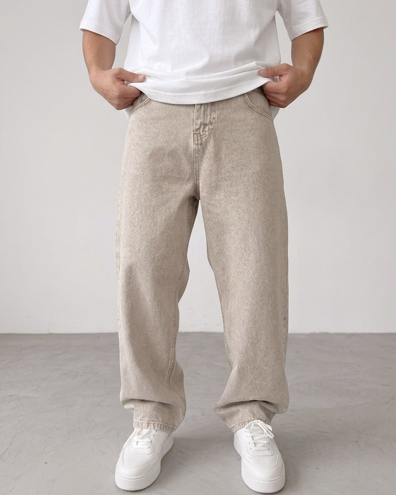 Beige Relaxed Fit Denim Jeans