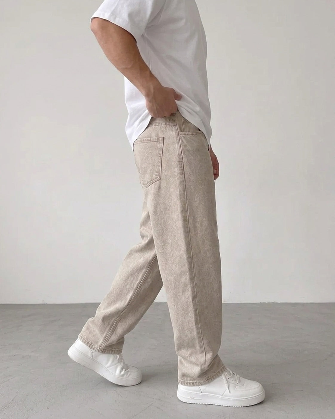 Beige Relaxed Fit Denim Jeans