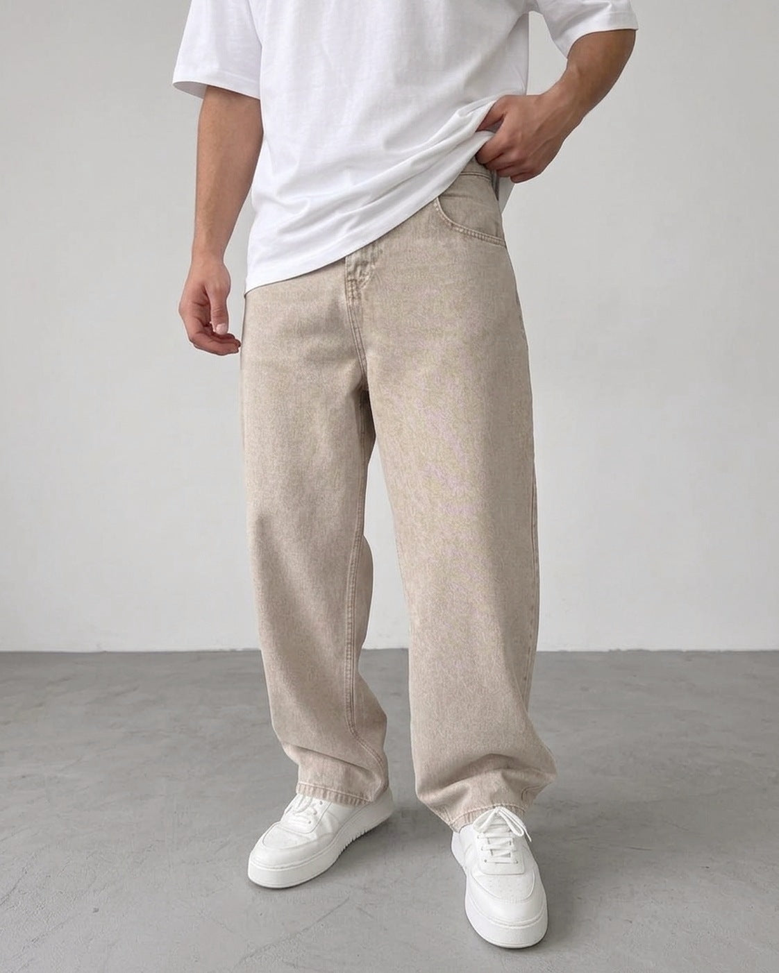 Beige Relaxed Fit Denim Jeans