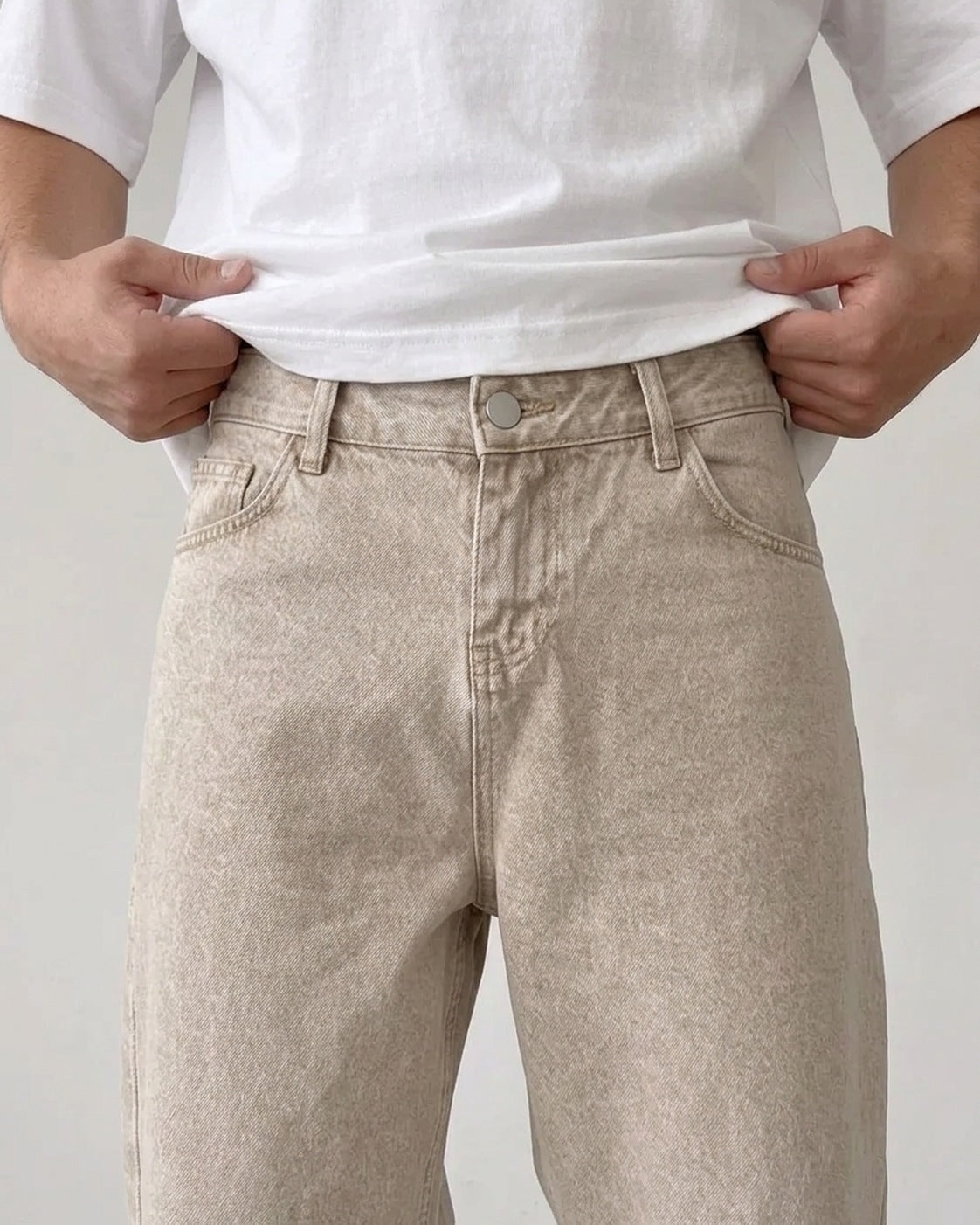 Beige Relaxed Fit Denim Jeans