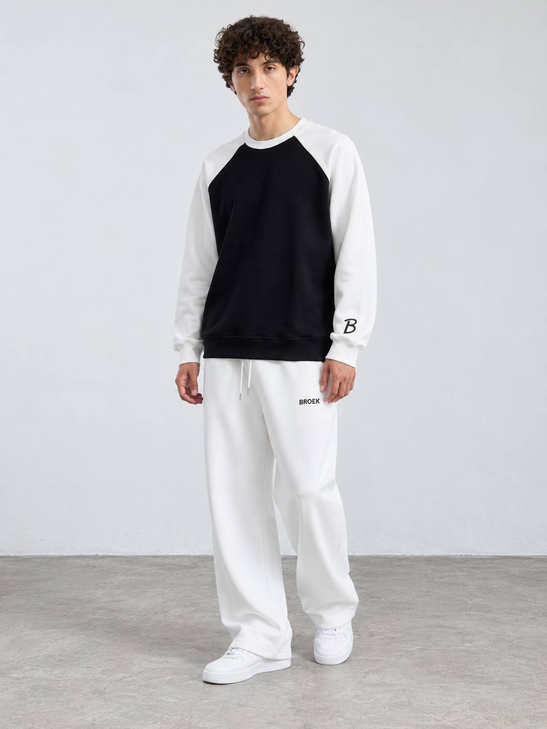 CC03 full outfit, crewneck fully untucked, male model wearing M