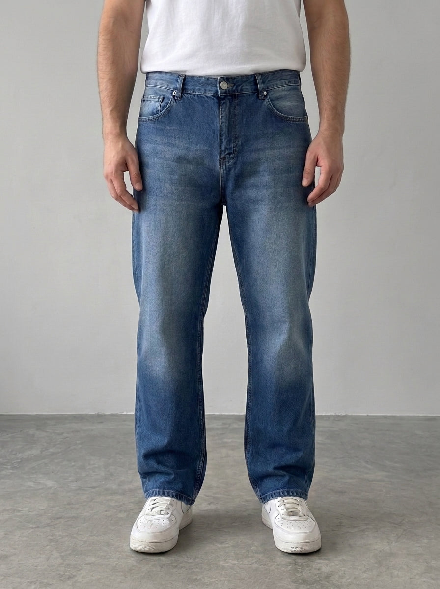 BROEK dark blue relaxed fit jeans — front view