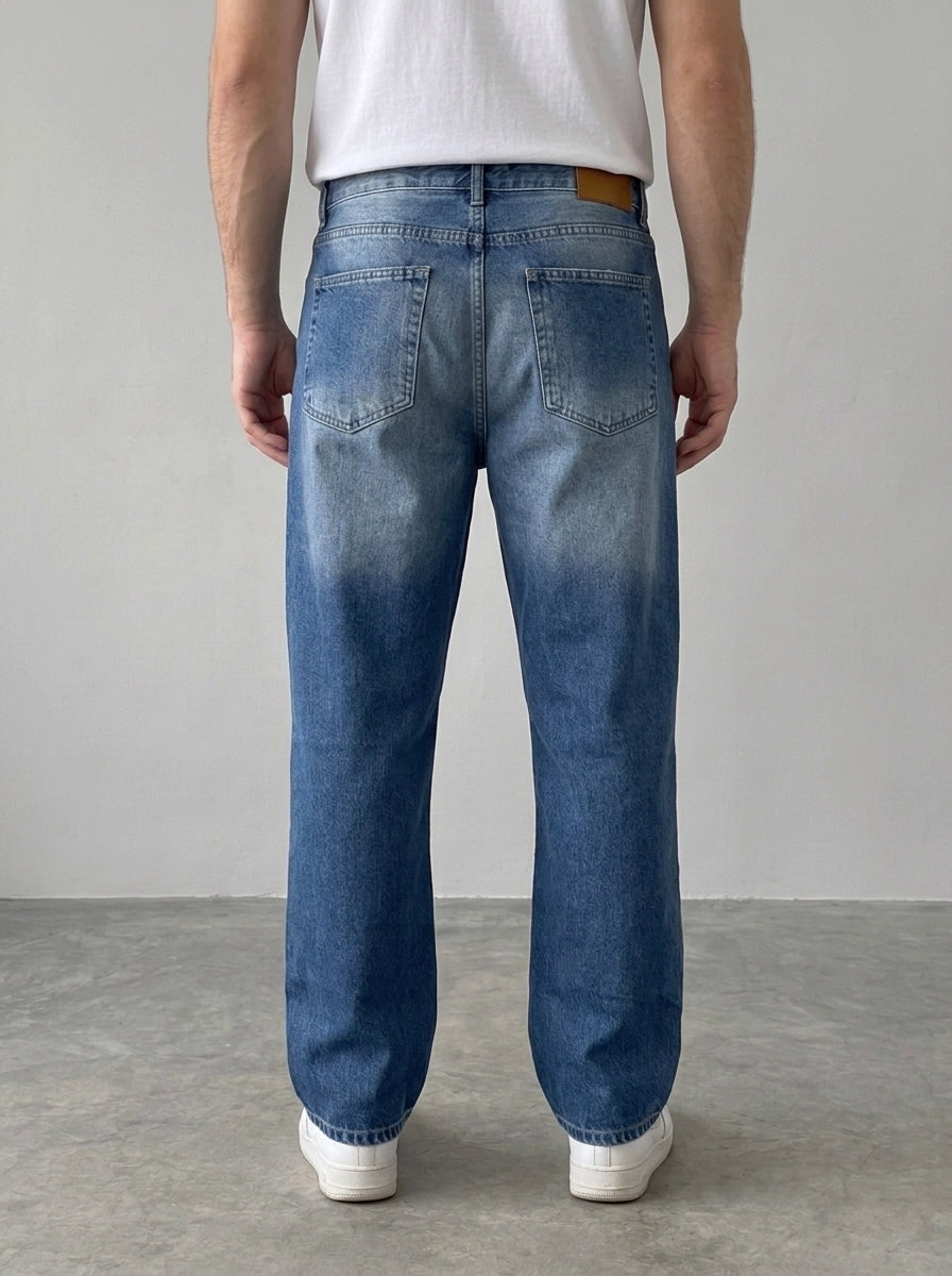 BROEK dark blue relaxed fit jeans — back view