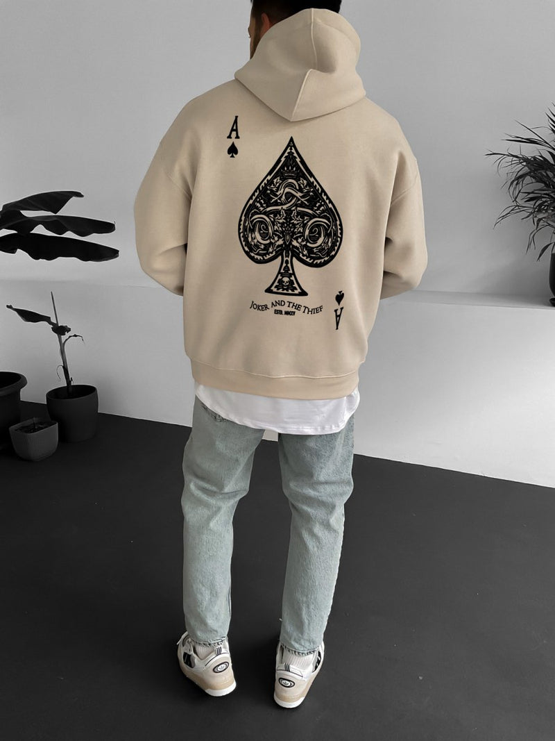 Beige "Ace" Printed Oversize Hoodie