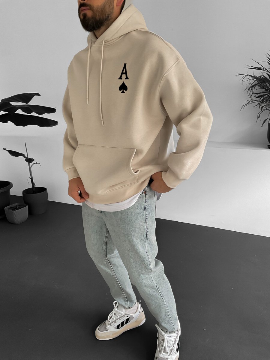Beige "Ace" Printed Oversize Hoodie - Broek