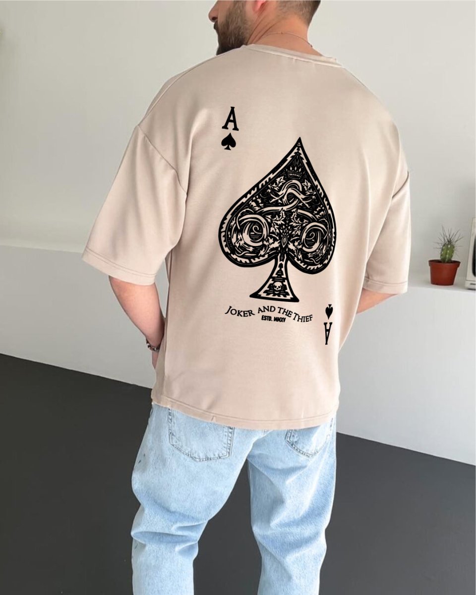 Beige "Ace" Printed Oversize T-Shirt - Broek
